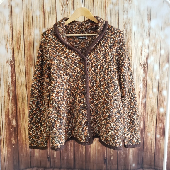 Fall Colours Boucle Cardigan Sweater Coat XL - Picture 1 of 6